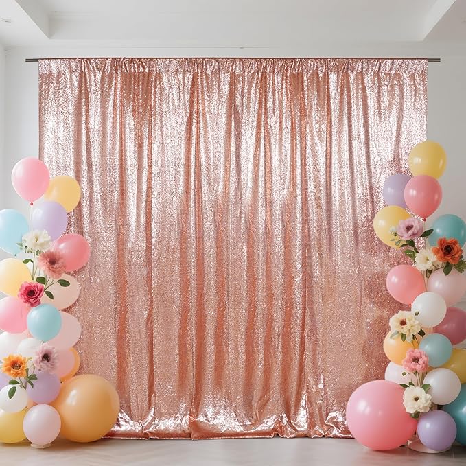 SquarePie Sequin Backdrop Not See Through Thick Background Glitter Curtain Party 20FT x 10FT Rose Gold
