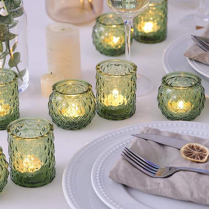 36pcs Assorted Green Votive Candle Holders, Tea Lights Candle Holder for Table Centerpiece, Green Candle Holders for Wedding, Bridal Shower and Tea Party Decorations