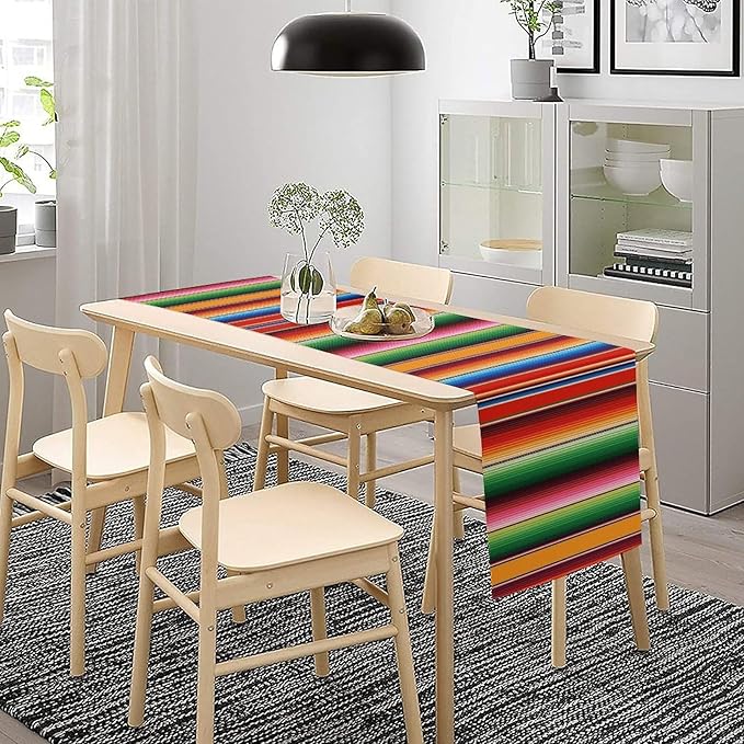 Mexican Table Runner,Colorful Stripe Art Table Runner for Kitchen Dining Table Home Party Decoration 13x108 Inch