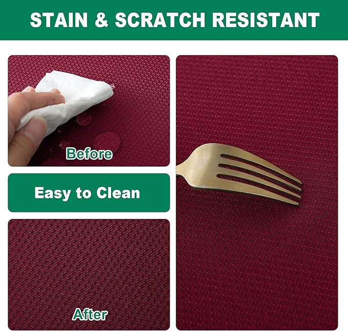 Biscaynebay Textured Fabric Christmas Round Table Cloth 120", Burgundy Water Resistant Folding Table Covers for Dining, Kitchen, Wedding, Parties etc. Machine Washable
