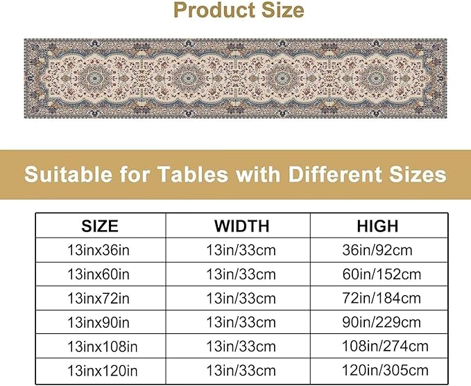 Boho Vintage French Table Runner,Retro Flower Rustic Country Style Floral Print Pattern for Home Kitchen Table Decor Dining Coffee Room Garden Party Decor 13x72in