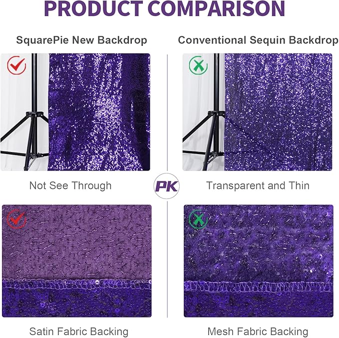 SquarePie Sequin Backdrop Curtain Not See Through Thick Glitter Background for Party 8FT x 10FT Purple
