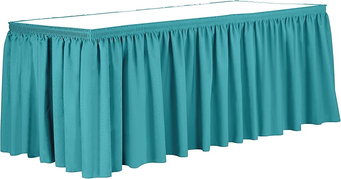 Ultimate Textile Pleat Polyester Fabric Table Skirt - Machine Washable Flame Resistant with Clips for Events, Weddings & Trade Shows, Cut & Sewn in Paterson, NJ - Turquoise, 7' Shirred Pleat