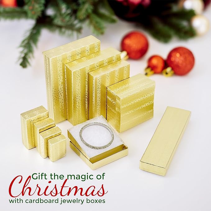 TheDisplayGuys - 25-Pack #53 Kraft Paper Cardboard Gift Boxes/Jewelry Cases w. Cotton Padding & Lid - Gold Foil - (5.4" x 3.9" x 1.0")