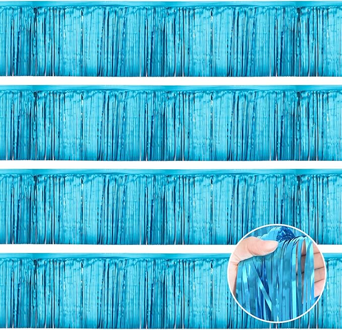 Light Blue Birthday Decorations Tinsel Garland Parade Float Decorations for Trailer 4Pack 12FT Under The Sea Party Decor Ceiling Fringe Banner Backdrop for Streamers Party Decorations
