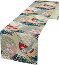 Japanese Table Runner Oriental Tradition Kio Fish Art Printed Burlap Runner Home Kitchen Dining Table Living Room Decor Fabric 1 Panel W13xL108in
