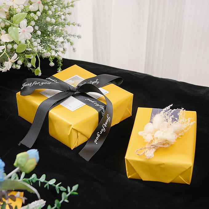 Matte Wrapping Paper Roll - Solid Color Pearly 17.3Inches X 39.4Feet Golden Yellow Shimmer Gift Wrapping Paper Roll Elegant Lustre Paper for Wedding,Valentine's Day,Birthday, Christmas PAP11GY