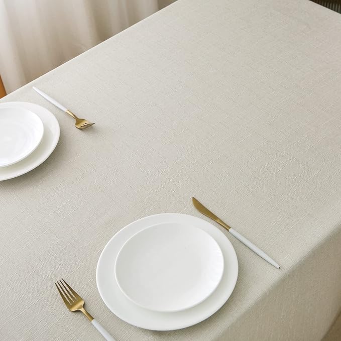 NLMUVW Ivory Linen Tablecloth for Rectangle Tables, Rustic Textured Table Cloth Water Resistant Farmhouse Table Cover for Kitchen Dining Coffee, 54 x 78 Inch