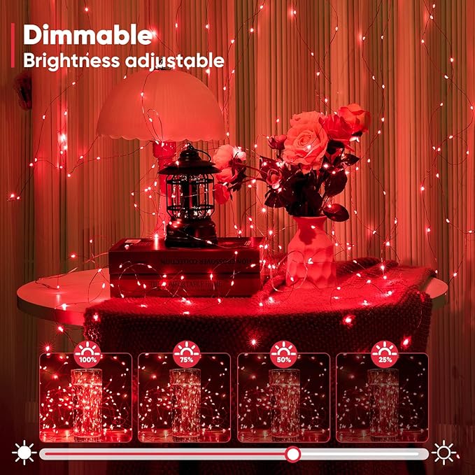 4 Pack 32.8 Ft. Battery Operated Outdoor String Lights with Remote & Timer, LED Red Fairy Lights, Waterproof Twinkle Lights for Bedroom, Dorm, Mason Jar, Wedding, Party, Christmas