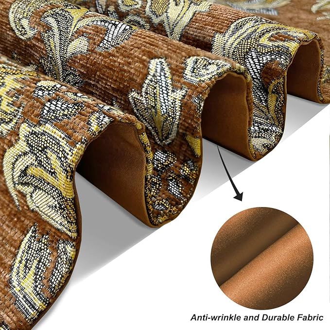 Table Runners 72 inches Long Jacquard European Classic Floral Beige Vintage Chenille - Caramel