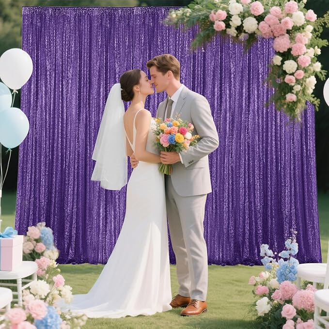 Purple Sequin Backdrop Curtain 4 Pieces 2FTx8FT Glitter Photography Backdrop for Party Wedding Birthday Christmas Decorations