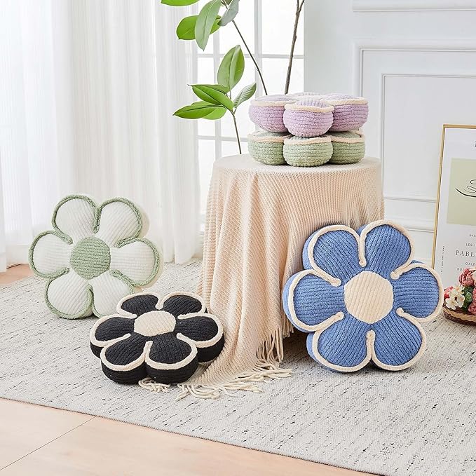 Flower Pillow, Soft Flower Decorative Throw Pillow, Cute Daisy Flower Shaped Seating Floor Cushion Room Décor Plush Pillows for Sofa Couch Bed (17.7 Inch, Sage Green)