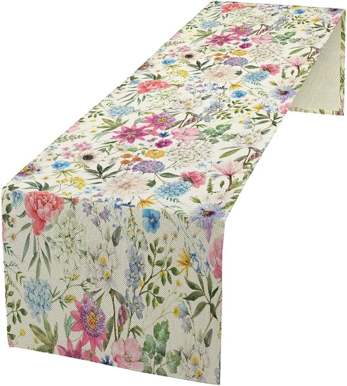 Floral Table Runner Watercolor Peony Rose Flower Kitchen Table Decoration for Indoor and Outdoor Wedding Party 13x60 Inch