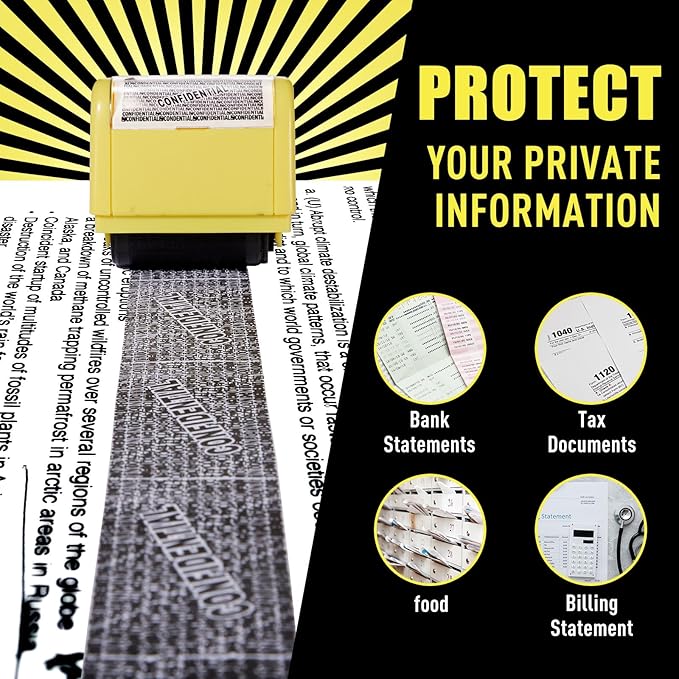 Mimorou 4 Pack Identity Theft Protection Roller Stamps Kit Confidential Privacy Roller Hidden Wide Privacy Stamp 5 Pcs Refills Security Ink for Mail Address Blocker(Yellow)