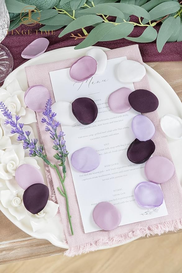 TINGE TIME 400pcs Silk Flower Petals for Wedding, Rose Petals for Decoration, Fake Flower Petals for Bridal Showers, Flower Girl Petals for Anniversaries and Parties (Lavender & Plum)