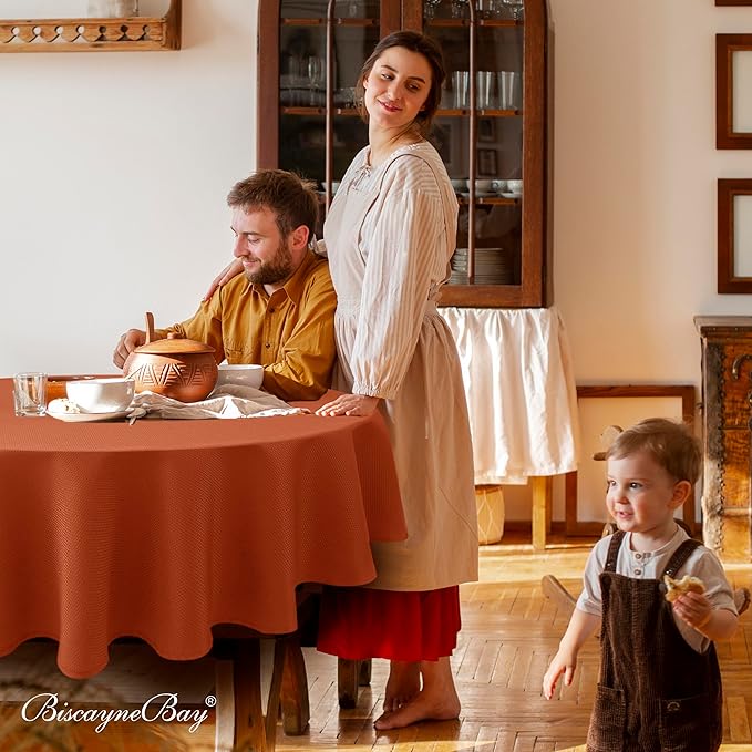 Biscaynebay 2 Pack Fall Round Tablecloths 70", Rust Thanksgiving Autumn Harvest Water Resistant Tableclothes Circle Folding Table Covers for Dining, Kitchen, Wedding, Parties Machine Washable