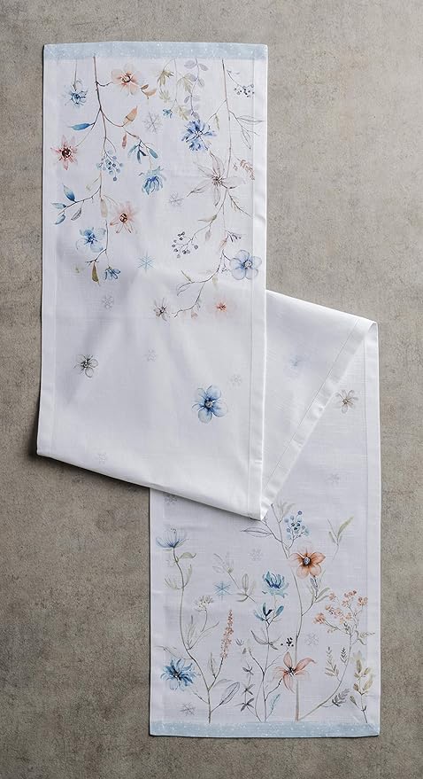 Maison d' Hermine Table Runner 100% Cotton Single Layer Table Runners 48 inches Long for Thanksgiving Christmas Decorations Home Kitchen Dining Party Wedding (Ice Florals, 14.5" x 48")