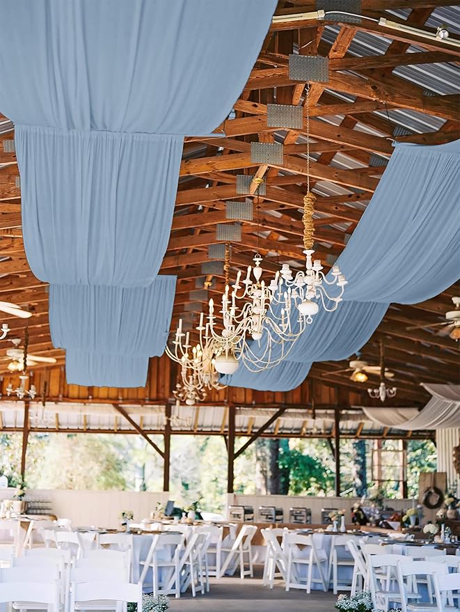 6 Panels Dusty Blue Ceiling Drapes for Wedding, 5ftx30ft Ceiling Drapes Cheesecloth Sheer Fabric Curtain Wedding Arch Draping Fabric Romantic Ceilings Decorations for Weddings Party Ceremony Stage