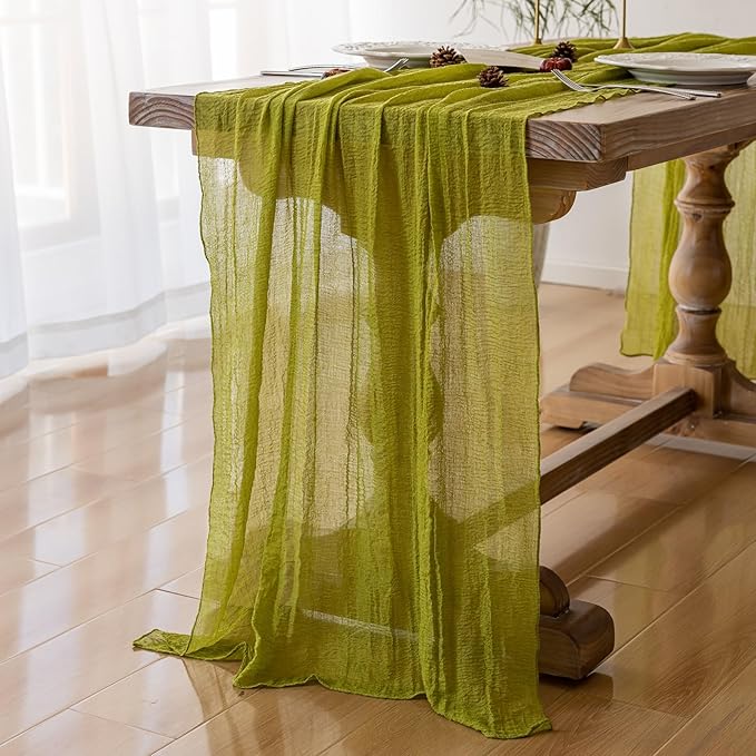 Moss Green Cheesecloth St Patricks Day Table Runner Gauze 120 Inch 10 FT Rustic Boho Cheese Cloth Runner for Wedding Baby Shower Bridal Shower Long Sheer Home Decorations