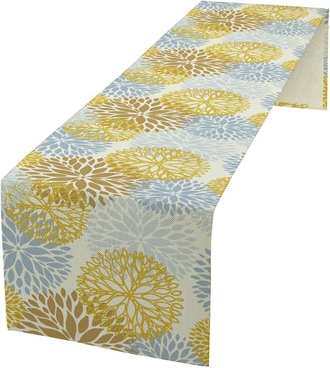Flowers Table Runner,Spring Summer Floral Pattern Seasonal Farmhouse Kitchen Dining Table Home Party Decoration 13x60 Inch