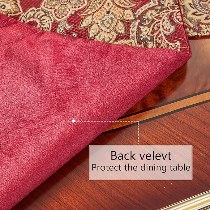 Luxury Vintage Design Table Runner 60 inches Long Embroidery Jacquard Fabric with Multi-Tassels Table Runners for Dining Room Dresser Christmas Thanksgivi Party Fireplace Decorations (Red, 12X60inch)