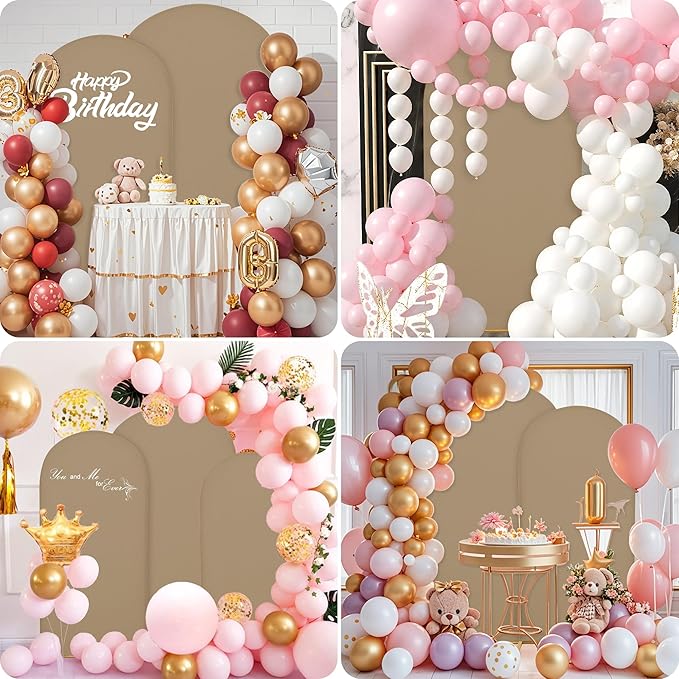 Wedding Arch Covers Arch Backdrop Cover Arch Stand Covers 7.2FT 6FT Set of 2 Arch Cover Spandex Fabric Stretchy Backdrop for Wedding Birthday Party Decoration Baby Shower (Khaki)