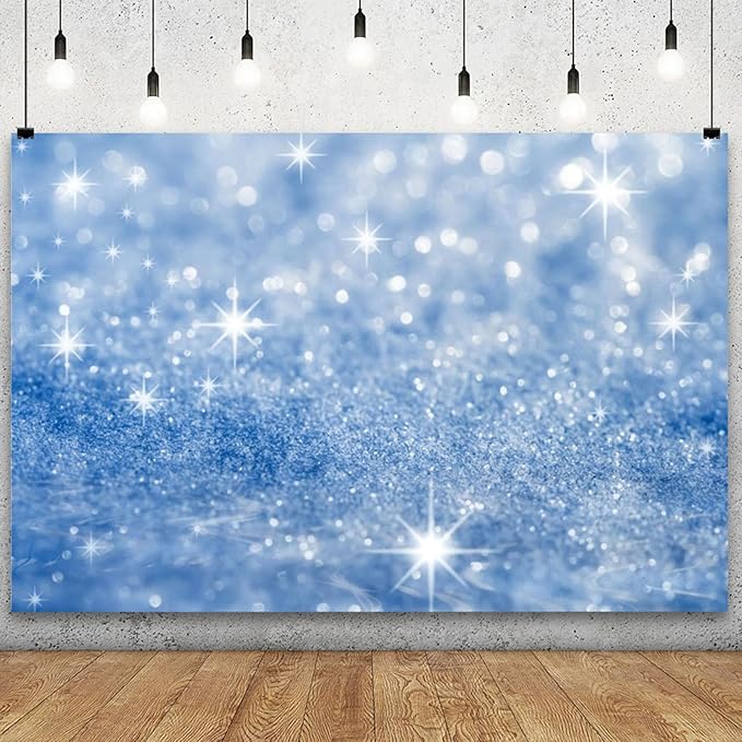 YongFoto Silver Blue Glitter Backdrop 15x10ft Silver Light Spots Blue Sequin Bokeh Photography Background Birthday Bridal Shower Wedding Photography Background Party Banner Portraits Photoshoot Props