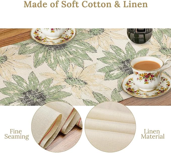 Chrysanthemum Vintage Floral Table Runner, Elegant Yellow Sunflower Spring Summer Elegant Pattern Artichokes Flower Table Runner for Party Kitchen Dining Living Room Decor, 13x70 Inch