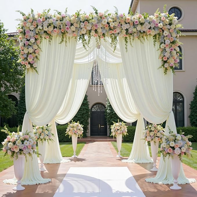 leegleri 40ftx12ft Wrinkle Free Ivory Backdrop Curtain, 8 Panels 12FT Height Ivory Wedding Backdrop Drapes, Silky Polyester Back Drop Cloth for Birthday Photography Background Party Backdrop Draping