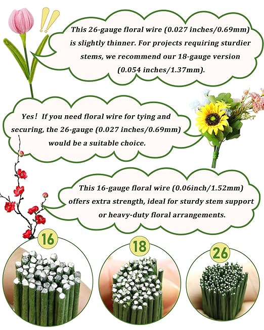 150 PCS FIVEIZERO 26 Gauge MixColor Floral Wire Stems for Artificial Flower Making,Florist Wire,Flower Wires for Crafts,Alambre para Flores for Wreaths, Flower Arrangements and DIY Projects