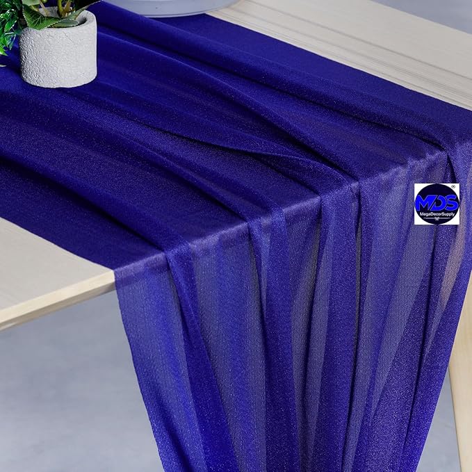 MDS 25 Pack 10ft Chiffon Table Runner 29 x 120 Inches Sheer Wedding Runner Romantic Rustic Table Runner for Wedding Decorations, Birthday Parties, Bridal Shower Party Arch Decor - Royal Blue