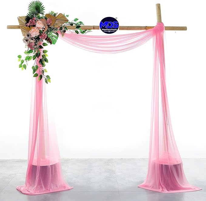 MDS Halloween Chiffon Draping Fabric - 2 Panel, 30" Wide x 20ft Long - Sheer Spooky Arbor & Canopy Drapery for Haunted House Backdrops, Party Ceilings, DIY Costumes & Themed Events - Coral