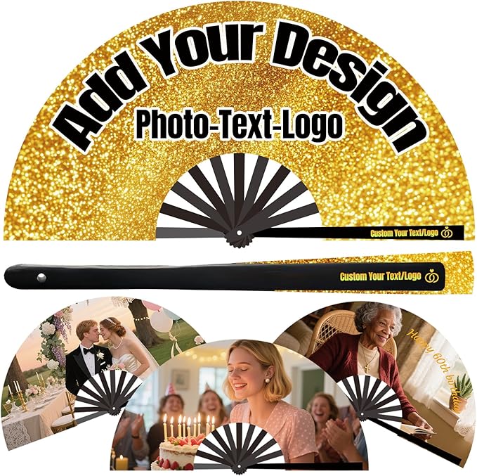 Custom Fans with Your Photo/Text - Personalized Folding Hand Fan for Line Dancing, Weddings, Parties | Decorative Gift for Women, Church Events & Dance Performances (50, 10 Inch)
