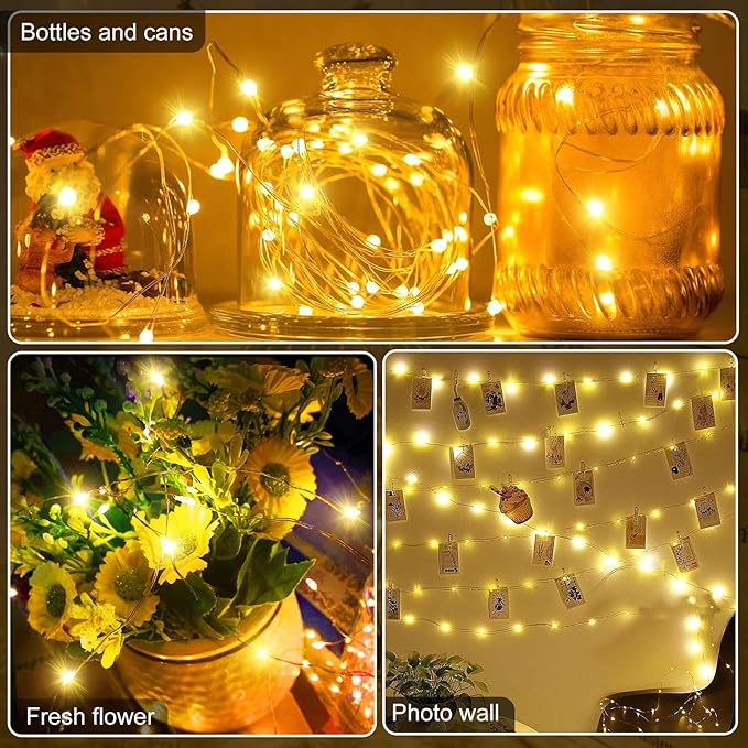 Aogist 50 Pack Fairy Lights 3 Modes 7ft 20 LED Waterproof,Battery Operated Silver Wire Firefly Starry Moon Mini String Lights for Mason Jars Christmas DIY Crafts Wedding Party Bedroom,Warm White