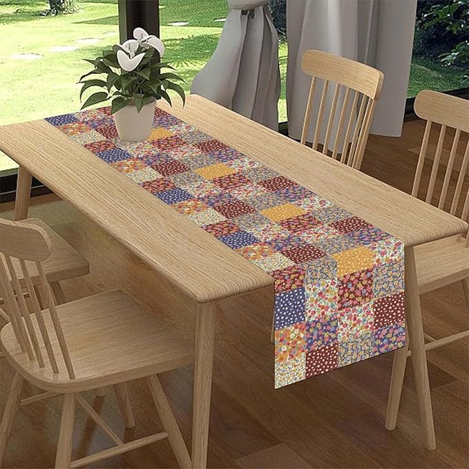 Patchwork Floral Table Runner, Boho Vintage Farmhouse Bohemian Paisley Colorful Flower Table Center Decor for Home Kitchen Dining Patio Holiday Party Table Decorations, 13"x108" Inch