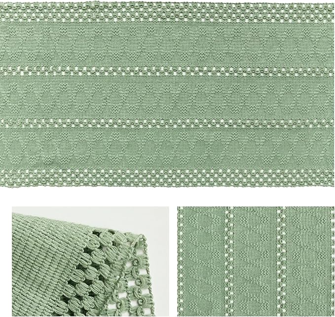 Artoid Mode Light Green Farmhouse Woven Rustic Hollow Table Runner, Seasonal Holiday Kitchen Dining Table Decoration for Home Party Decor 12x36 Inch