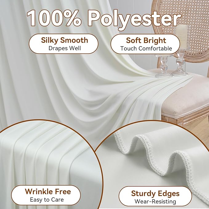 60×12ft Wrinkle Free Ivory Backdrop Curtain for Wedding Parties, 12 Panels 5×12ft Long Soft Silky Polyester Backdrop Drapes Cream Photo Back Drop Curtains for Party Photography Background Cloth