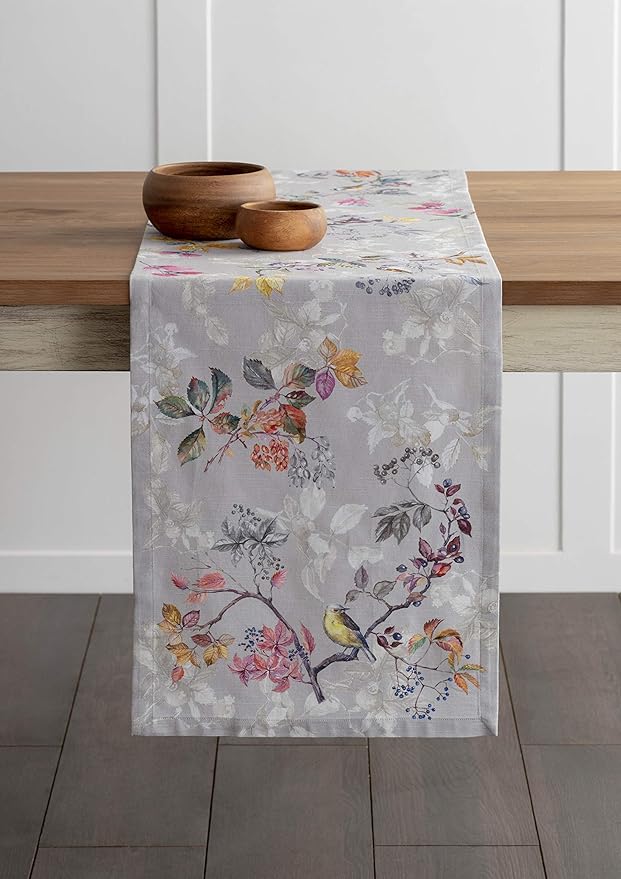 Maison d' Hermine Table Runner 100% Cotton Single Layer Table Runners 48 inches Long for Thanksgiving Christmas Decorations Home Kitchen Dining Party Wedding (Equinoxe - Grey, 14.5" x 48")
