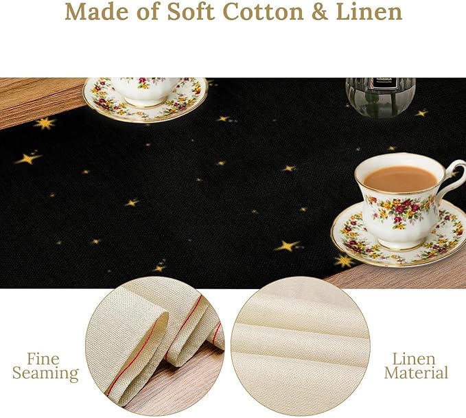 Mushroom Kitchen Table Runner, Gothic Moon Star Plants Witchy Moonlit Flower Butterfly Table Runner for Kitchen Party Living Room Drapes, 13x90 Inch Black