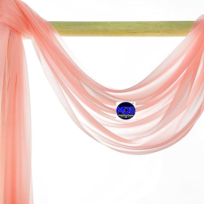 MDS Halloween Chiffon Draping Fabric - 2 Panel, 30" Wide x 20ft Long - Sheer Spooky Arbor & Canopy Drapery for Haunted House Backdrops, Party Ceilings, DIY Costumes & Themed Events - Peach