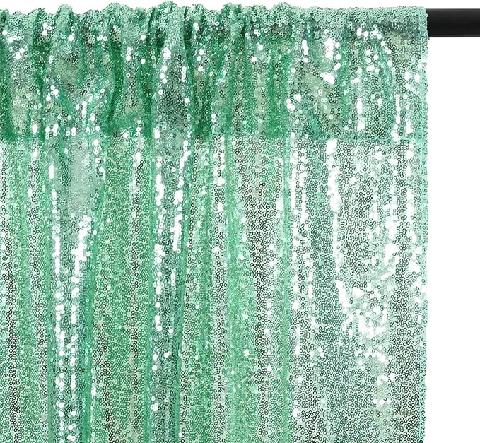 Poise3EHome Mint Green Sequin Backdrop Curtain,4 Panels 2FTx8FT Glitter Background for Party Birthday Party Baby Shower Wedding Christmas Thanksgiving Halloween Holiday Festival Decor