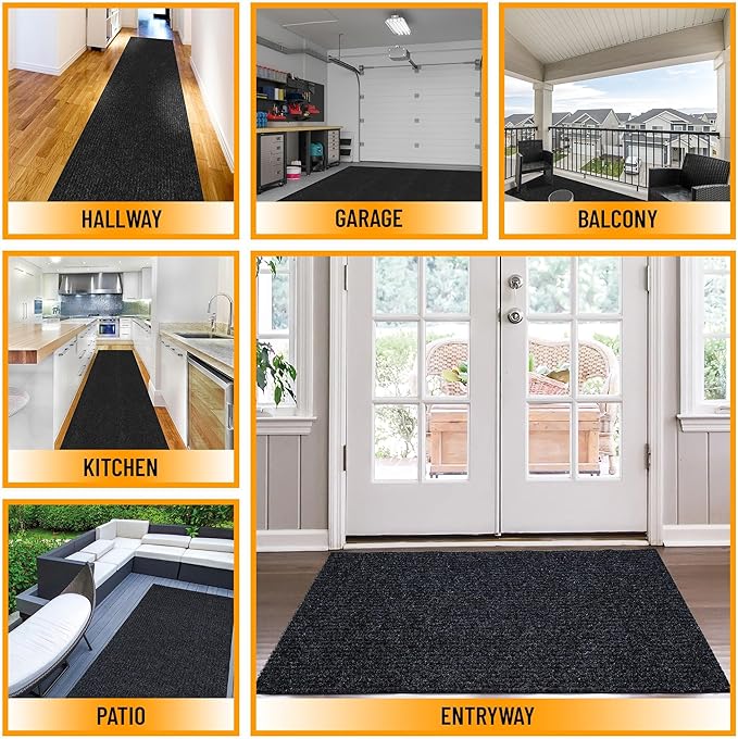 Ottomanson 3'11" x 6' Mud Mat Area Rug Scraper Carpet - Non-Slip, Dirt Trapping for Indoor & Outdoor Use - Ideal for Entryway, Garage, Kitchen, Patio & High-Traffic Areas, Black