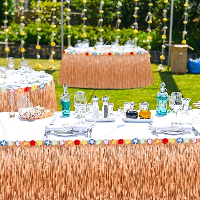 Luau Party Decorations, 1PCS Hawaiian Table Skirt Party Decorations, Luau Flower 108 X 29.5" Grass Table Skirts Luau Party Favors, Luau Table Skirt for Summer Tropical Hula Parties Decor Accessories