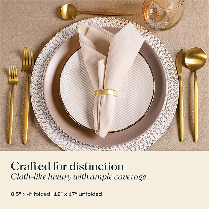 200-Pack Disposable Linen-Feel Champagne Napkins, 12" x 17" Cloth-Like Paper Dinner Napkins For Wedding, Bathroom, Party Or Event