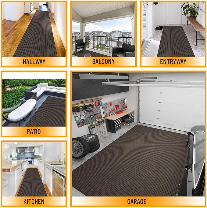 Ottomanson 2'7" x 54' Hallway Runner with Scraper Pile - Extra Durable Non-Slip Rug Mat for Indoor & Outdoor Use - Ideal for Kitchen, Entryway & Garage - High-Traffic Carpet, Brown