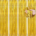 BTSD-home Gold Foil Fringe Curtain, Metallic Photo Booth Backdrop Tinsel Door Curtains for Wedding Birthday Bridal Shower Baby Shower Bachelorette Christmas Party Decorations(4 Pack, 8ft x 3ft)