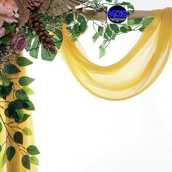 MDS Halloween Chiffon Draping Fabric - 2 Panel, 30" Wide x 30ft Long - Sheer Spooky Arbor & Canopy Drapery for Haunted House Backdrops, Party Ceilings, DIY Costumes & Themed Events - Gold