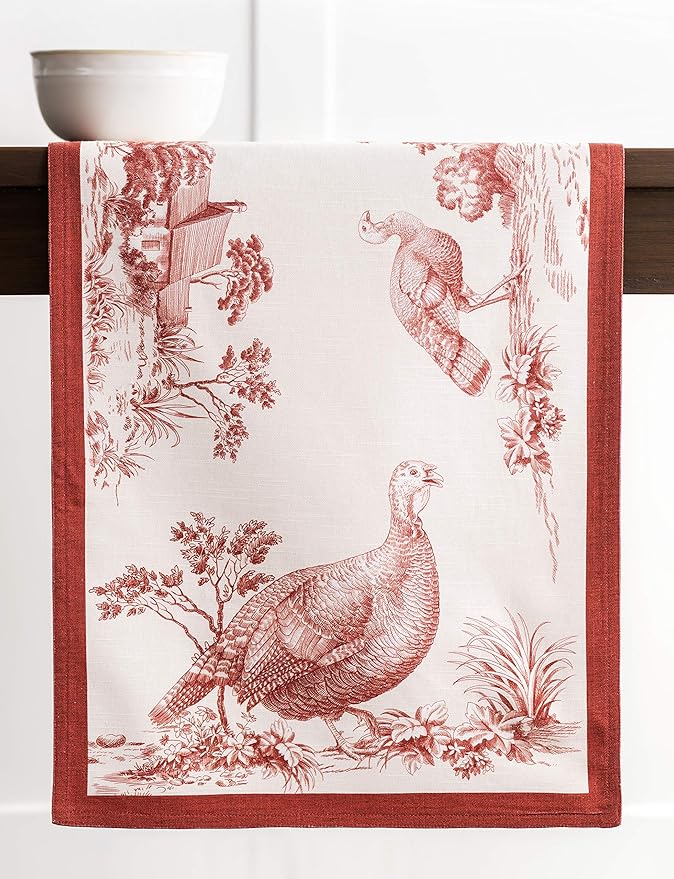 Maison d' Hermine Table Runner 100% Cotton Double Layer Table Runners 108 inches Long for Thanksgiving Christmas Decorations Home Kitchen Dining Party Wedding (Holy Jouy - Red, 14.5" x 108")