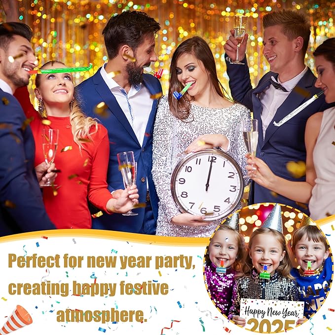 12 Pcs Party Blower Colorful Blowouts Noisemakers Birthday Blowouts Whistles for Party Favors(Colorful Metallic Roll)