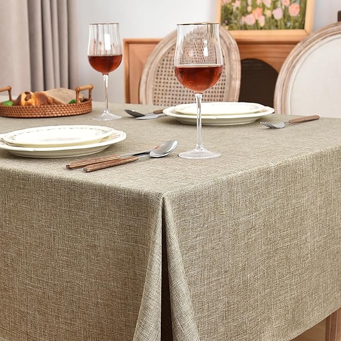 Fitable Linen Textured Tablecloths 2 Pack, Faux Burlap Rectangle Table Clothes for 6 Foot Tables, Flax Holiday Table Covers for Kitchen Dining, Outdoor Picnic, Farmhouse (Khaki, 54 x 108 Inch)